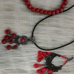 SET OF RED BEADED JEWELLERY