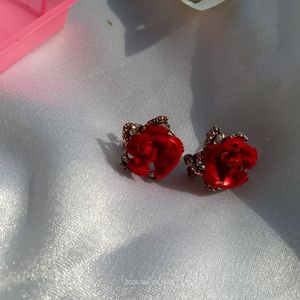 Velvet Red Rose Studs