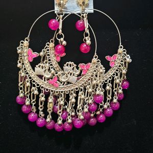 Beautiful Oxidized Chandbali With Pink Beads