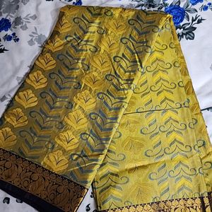 Golden Olive With Navy Blue Saree