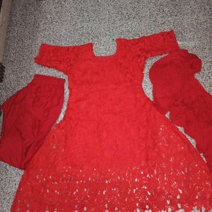 ♥️ Red Short Frock With Bottom