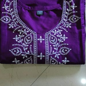 Purple Chikenkari Lucknowi Short Kurti