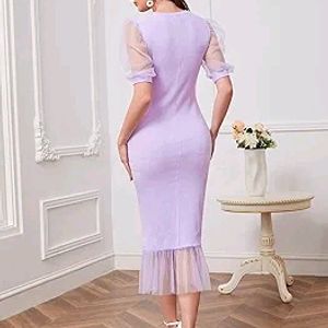 Shein Fitted Lower Flared Dress Balloon Sleeves