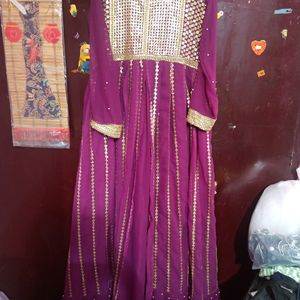 Purple  Sequin Mid Slit Trendy Gown