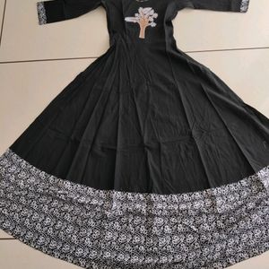 Pure Cotton Full Anarkali Black Gaun