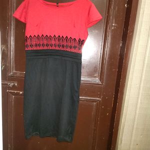 Women Korean Dress Red Black