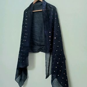 Navy Blue stole with Square Shape Stone.