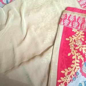 Coral Pink And Sage Green Saree With Blouse