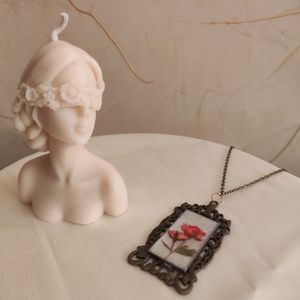 Real Antique Rose Floral Necklace Pendant