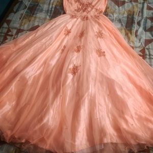 Peach Net Simple Gown