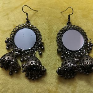 Oxidised Earrings With Mirror