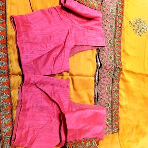 Yellow Saree With Pink Blouse