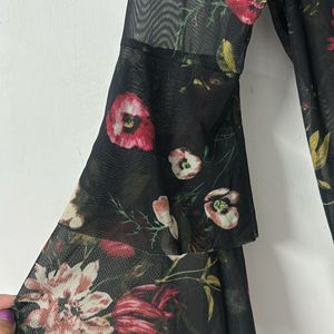 Open Shrug - Black with red Flower Prints