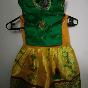 Pattu Pavadai Green And Gold Color Mixed