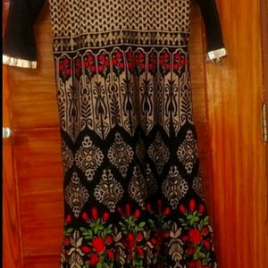 One piece black colour smart pure cotton hand embroidery gown dress