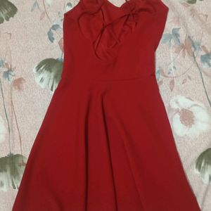 Women Red Solod Fit & Flare Dress