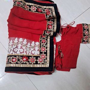 Beautiful Red ♥️ Saree  With Heavy Work