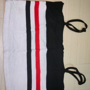 XS Black Red Striped White Bralette Top For Women