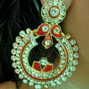 Chandbali Kundan Safron Meenakari Earing