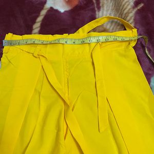 Yellow Pant Plazzo With Adjustable Belt