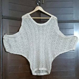 Leshop Women Beige Loose Fisher Style Crochet Top