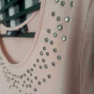 Fig Pink Top, With White Embellishments.