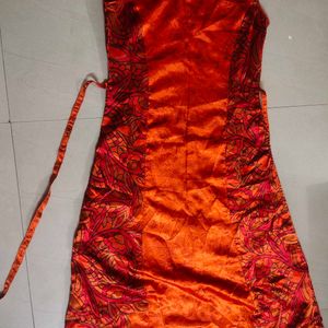 Orange Satin Gown For Women With Light Floral