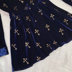 Stunning Blue Velvet Korean Dress