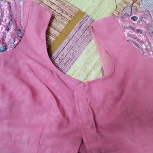 PinkSareewithBlouseFree Screnchy,Bluewithoutblouse