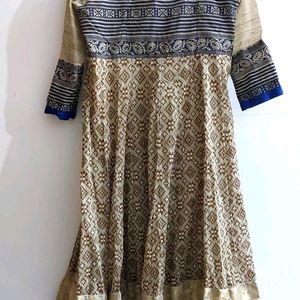 Ethereal Elegance: Beige Anarkali with Royal Blue