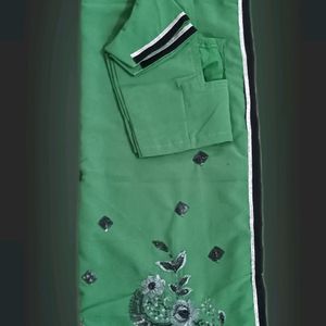 Shiffon Green Saree Work