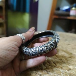 Silver Replica Antique Look Chitai Work Bangle