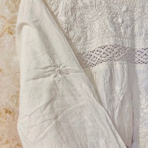 White Embroidered Chikankari Kurta, Bust- 36