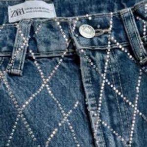 ZARA Rhinestone Straight Fit Denim