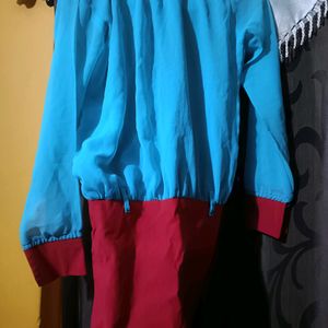 Jeans Long Top....Red Colour Fabric Is Stretchable