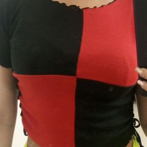 Red and black tie up crop top