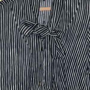 Van Huesen Stripes Shirt With Tie Up Ribbon