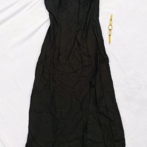 H&M Black Sweetheart Neck Slit Midi Dress