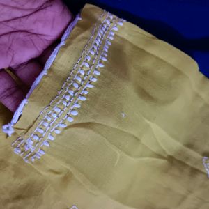 Lime Cotton With Chikankari Work Kurta