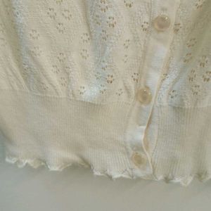 Adorable embroided pointelle Creme Top