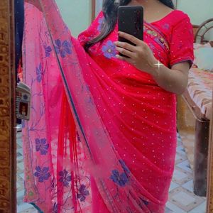 Beautiful Two Shades Colored Saree Easy To Wear