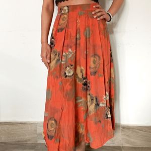 Floral Midi Skirt With Pockets.