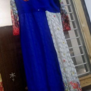 Branded Blue White Net Frock  Kurti