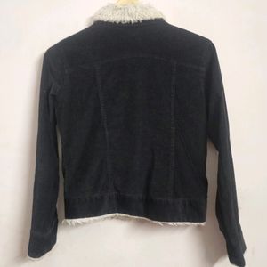 Black Corduroy Jacket With Fur Detailing