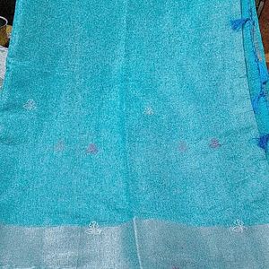 Sky Blue Net Saree For Women With Blouse