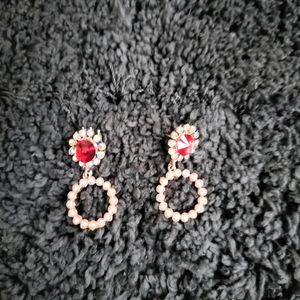 Red Earrings With Pearl