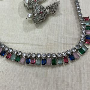 Multicolour Necklace Set With Jhumka