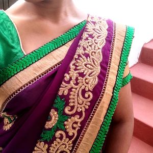 Purple Saree With Green Border