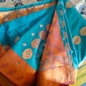 Banarsi Silk Copper Boder Saree