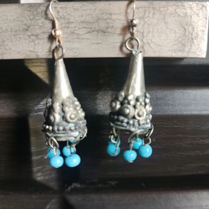 Oxidised Silver Drops With Turquoise Beads